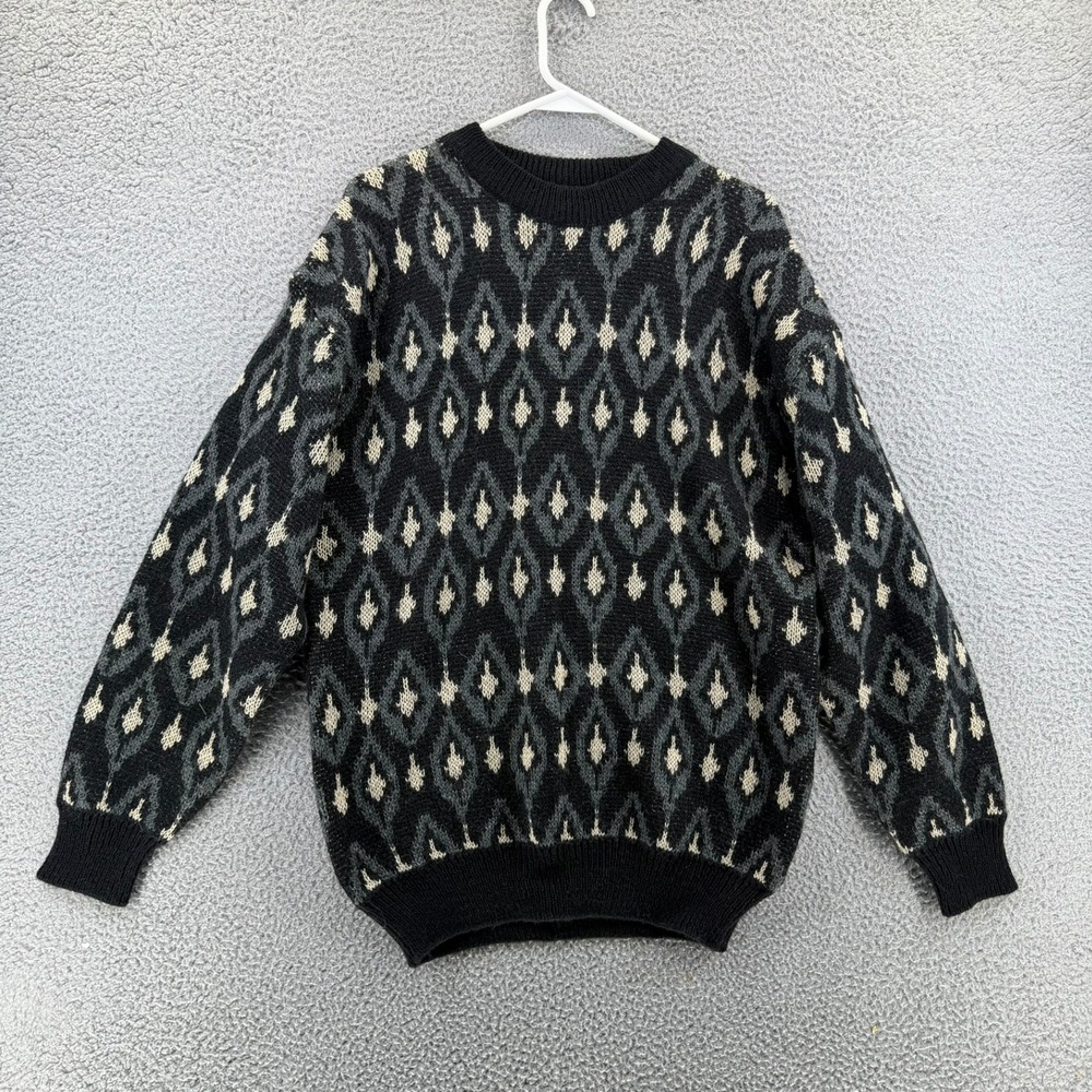 Vtg 90s Aggio Diamond Knit Mohair Sweater Mens M Fuzzy Grandpa Grunge Charcoal
